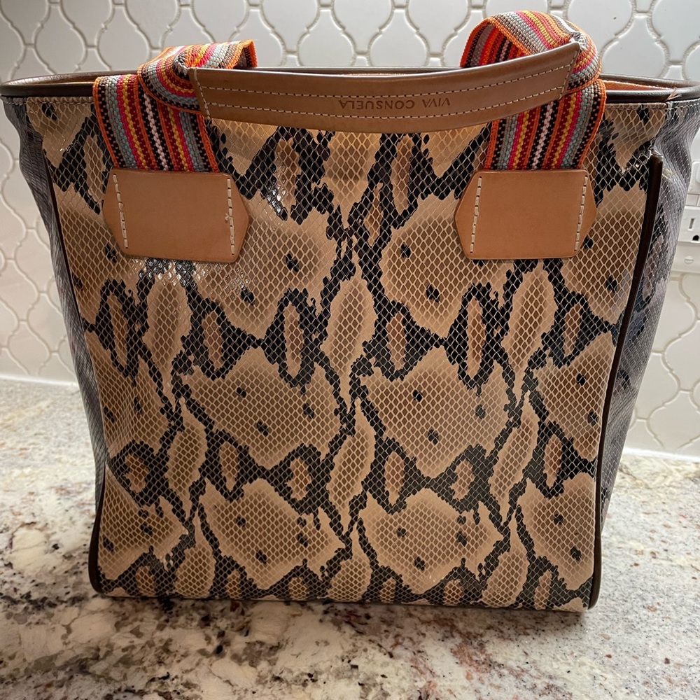 Consuela Margot Classic Tote - multi snake skin w/ a colorful handle - like new